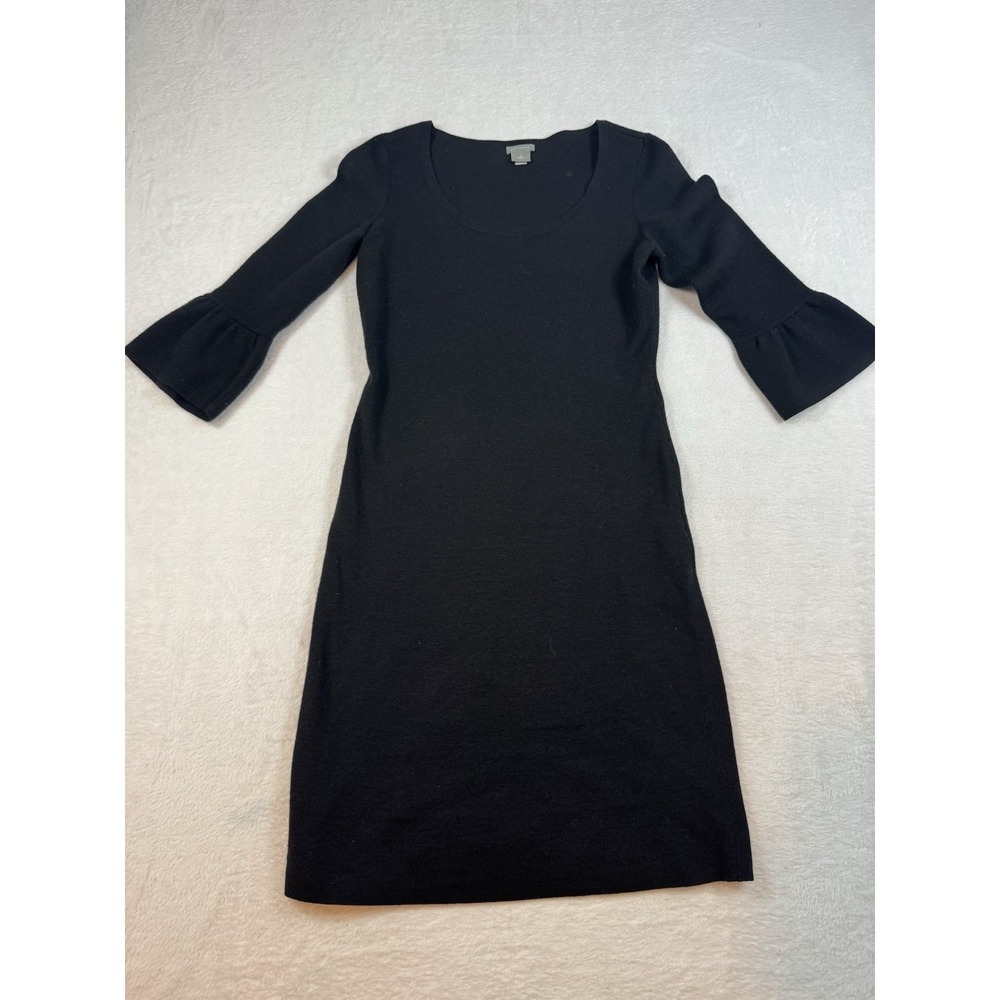 Ann Taylor LOFT S Black Merino Wool Blend Shift Dress 3/4 sleeve Classic Elegant